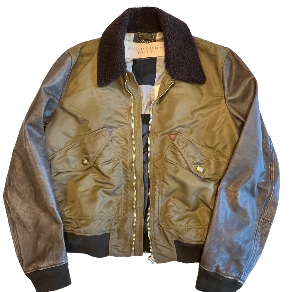 Burberry Brit Leather G1 Bomber Jacket with Shearling Collar.